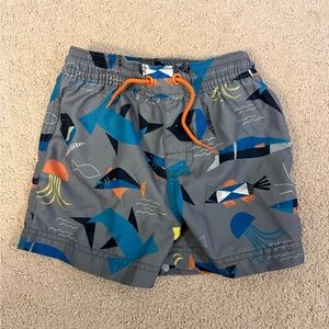 Tea Collection Ocean Print Swim Trunks 12–18M Gray Sharks Fish Jellyfish Boys